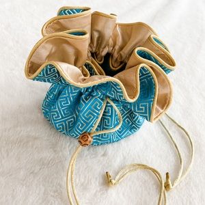 Silk Brocade Jewelry Holder in Teal and Gold